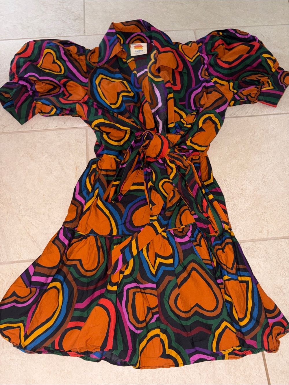 FARM RIO Short Sleeve Bow Front Mini Dress